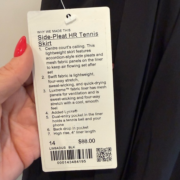Lululemon Side-Pleat High-Rise Tennis Skirt Size 14 Black NWT - Picture 3 of 3